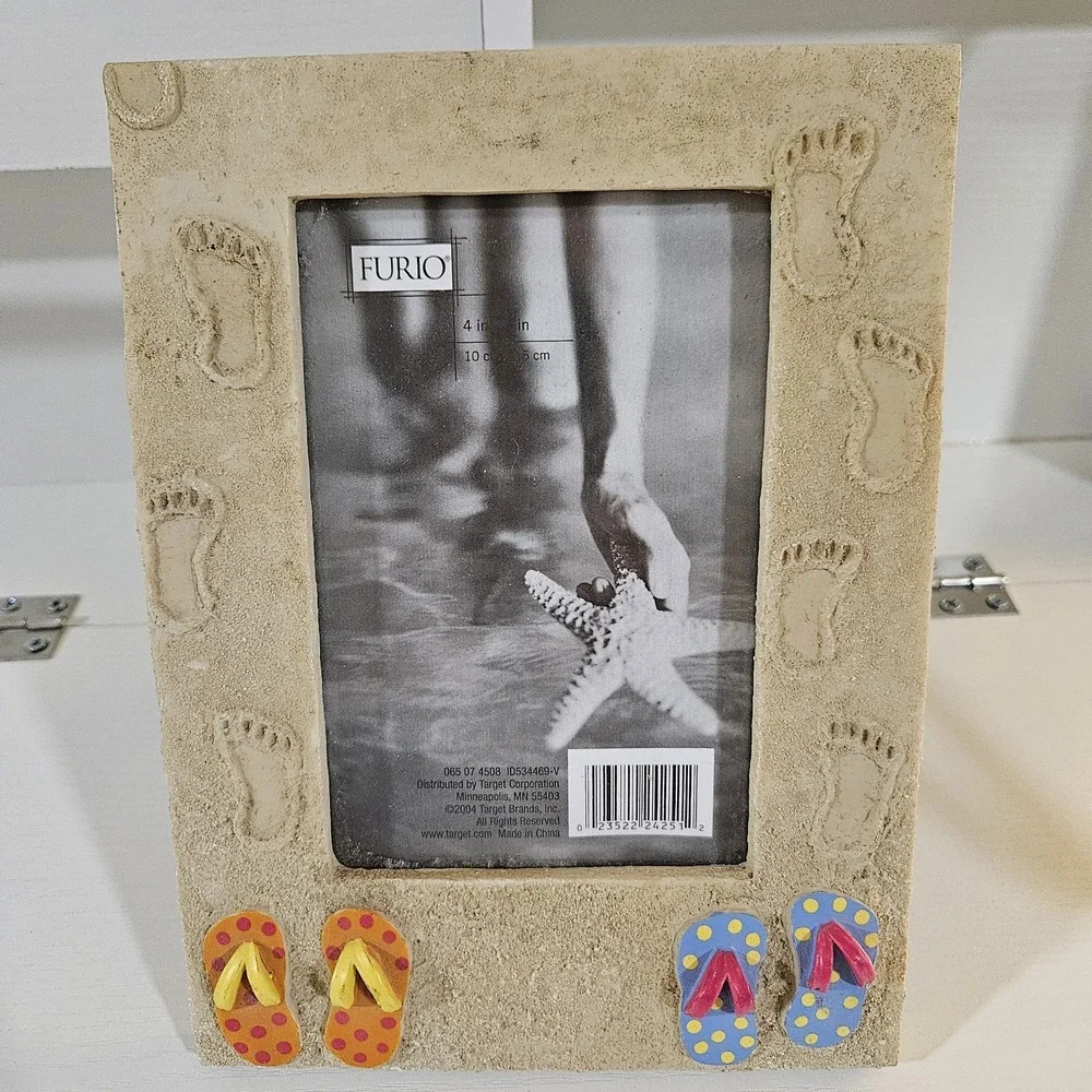 Vintage FURIO Target 2004 Beach Sand Footprints Flip Flop Picture Frame 4x6...
